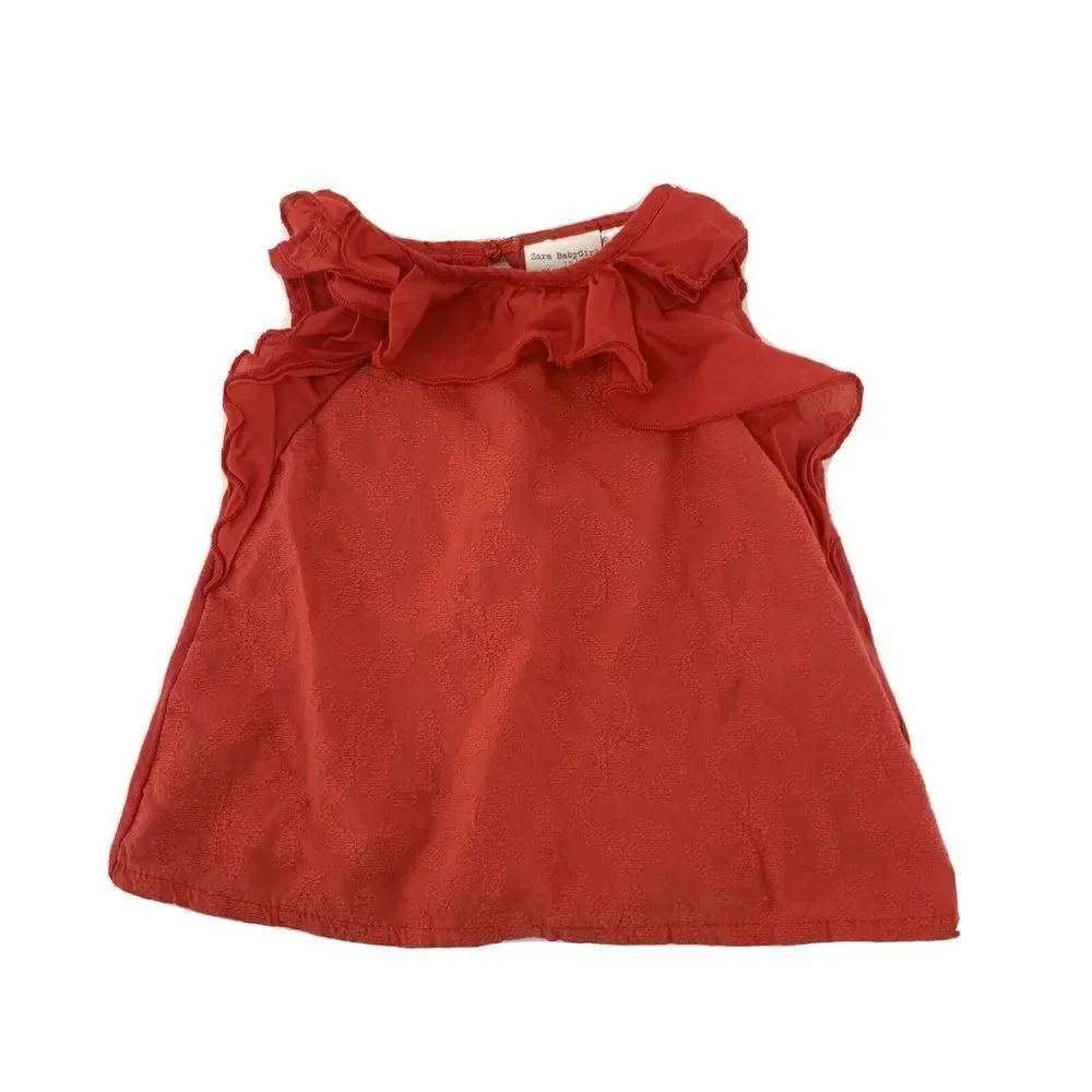 Zara Baby Red Ruffle Sleeveless Textured Top